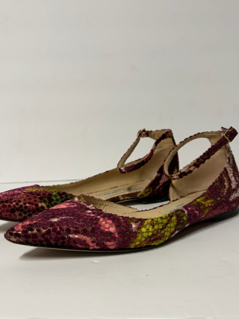 Jimmy Choo Lucy Floral Lamé Pointed-Toe Flats